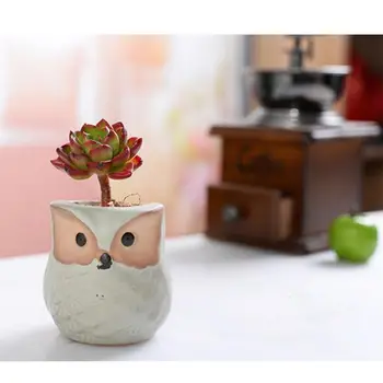 

6pcs Ceramic Owl Flower Pots Planters Flowing Glaze Base Serial Set Ceramic Planter Desk Flower Pot Cute Design Succulent Pot