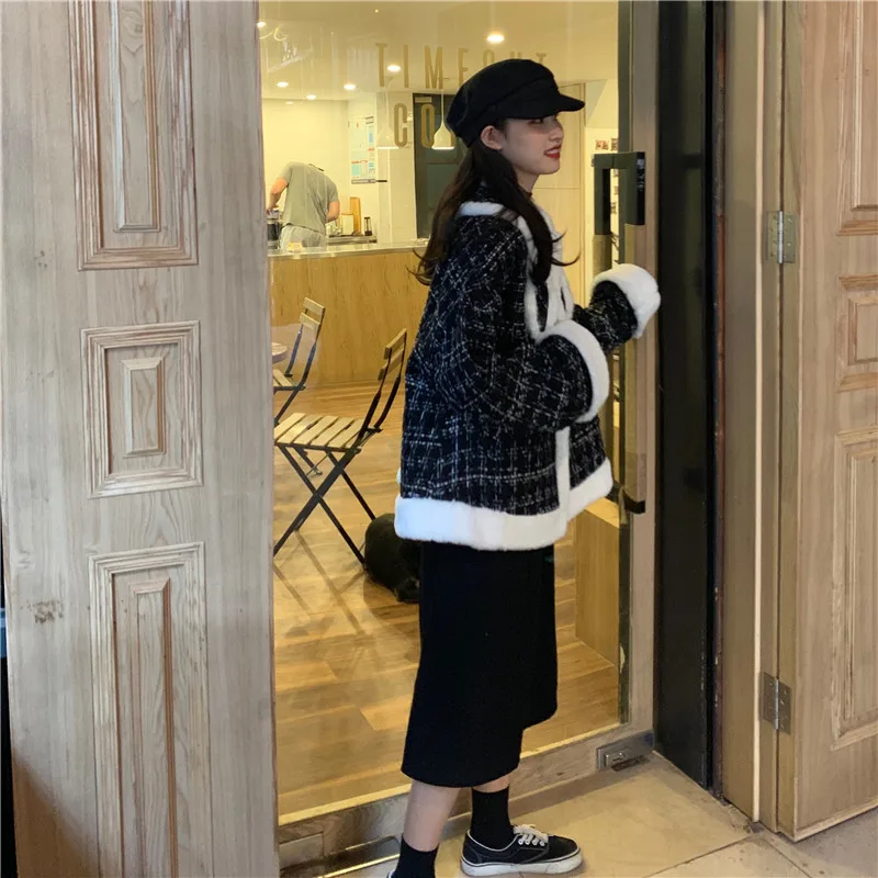 Chaqueta mujer,, зимняя женская куртка, корейская мода, плотная, теплая, в клетку, большие размеры, для девушек, хлопковая одежда, пальто