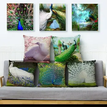 

Oil Painting Colorful Wild Peacock Pillow Cushion Cover Pillows Cases Car Sofa