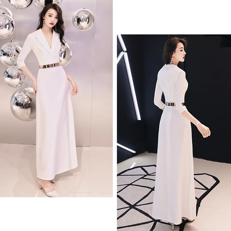 Осенняя мода vestido de festa, длинное вечернее платье на молнии с v-образным вырезом, вечерние платья невесты, сексуальные платья с поясом, платья с коротким рукавом для выпускного вечера