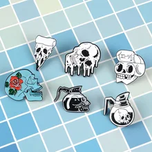 Европа и Америка чайник череп ковбой значок ужас пицца роза Скелет Сплав Брошь