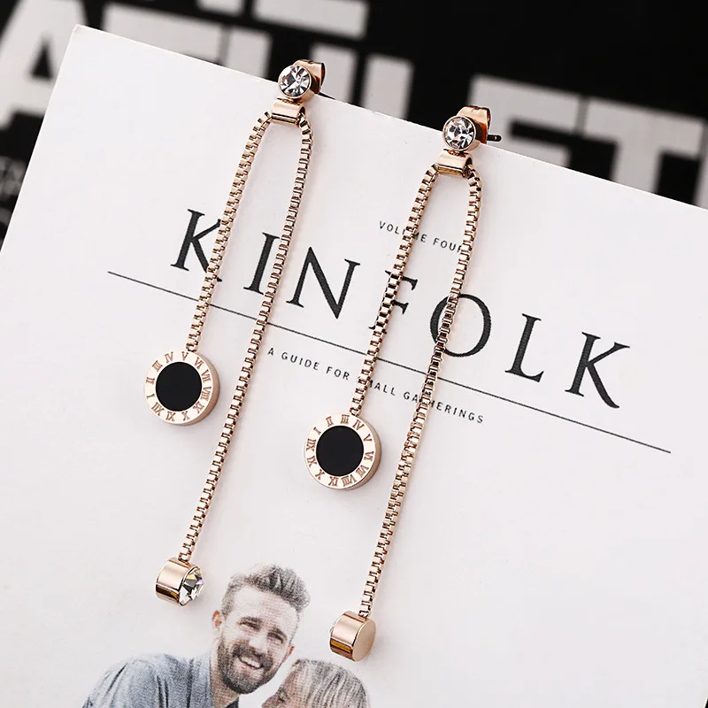 

Yuedane New Fashion Luxury Roman Letters Tassel Drop Earrings For Women Titanium Post Earrings Labradorite Brand Jewelry Brincos