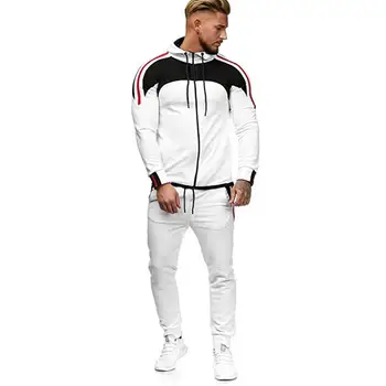 

Spring and autumn men's fashion trend suit large size pinstripe color matching sports casual hoodies + sports trousers
