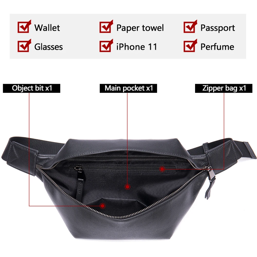 Male Fanny Pack Man Belt Pouch Street Hip Bag High Capacity Banana Bags  Leather Waist Bag Fashion Brand Chest pack Purse YB102