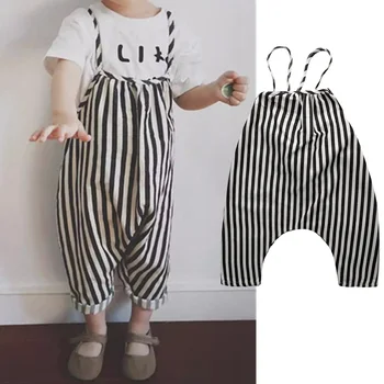 

0-4T Chiffon Newborn Baby Boys Bib Pants Toddler straps Striped Long Pants Romper Summer Overalls Harem pants