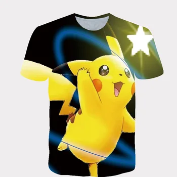 

Summer fun Harajuku 3D children's t-shirt surprised Pikachu Japanese anime Pokemon cute boy street T-shirt top