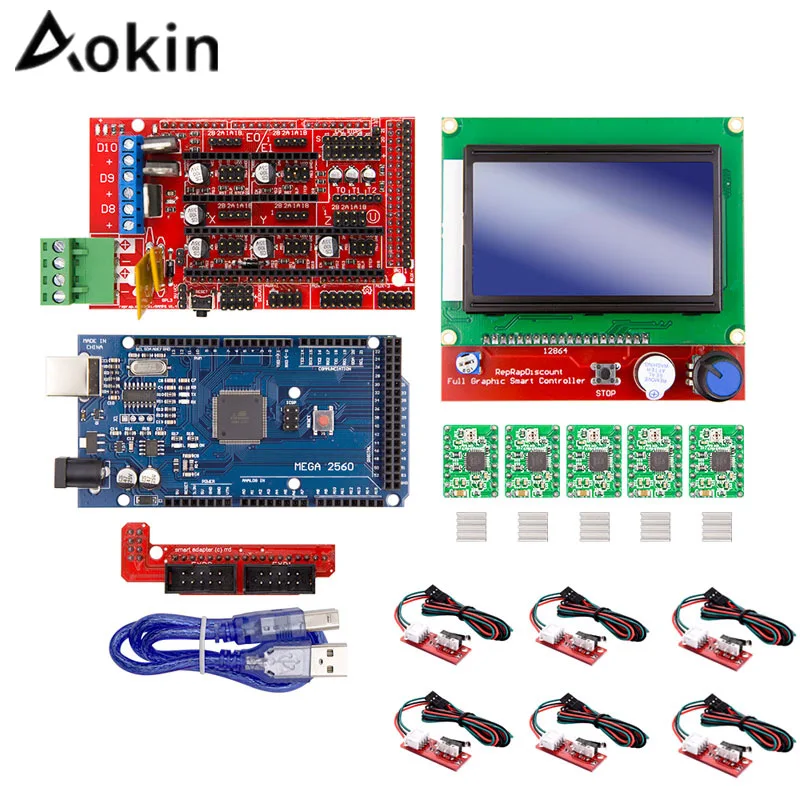 Новый комплект для 3D-принтера контроллера RAMPS 1 4 + Mega 2560 R3 LCD 12864 6 концевых