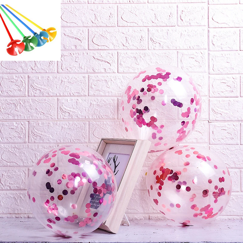 12 дюймов 100 шт./лот, прозрачные воздушные шары с золотыми блестками, прозрачные воздушные шары, украшения для дня рождения, Детские воздушные шары на день рождения - Цвет: Rose Gold-Poles