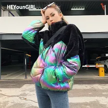 HEYounGIRL голографическая блестящая меховая плюшевые пальто для женщин зимняя Лоскутная куртка из искусственного меха женская куртка с длинным рукавом