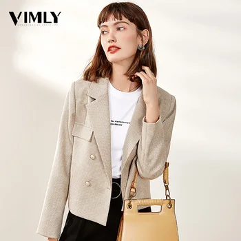 

Vimly Elegant Women Plaid Short Blazer Office Lady Work Wear Blazer Jacket Female England Style Outwear