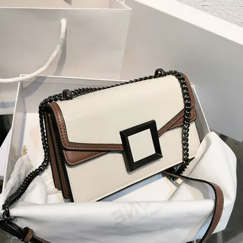 

metal chain leather bag women 2020 new high-quality retro Shoulder bag hit color crossbody all-match small square bag