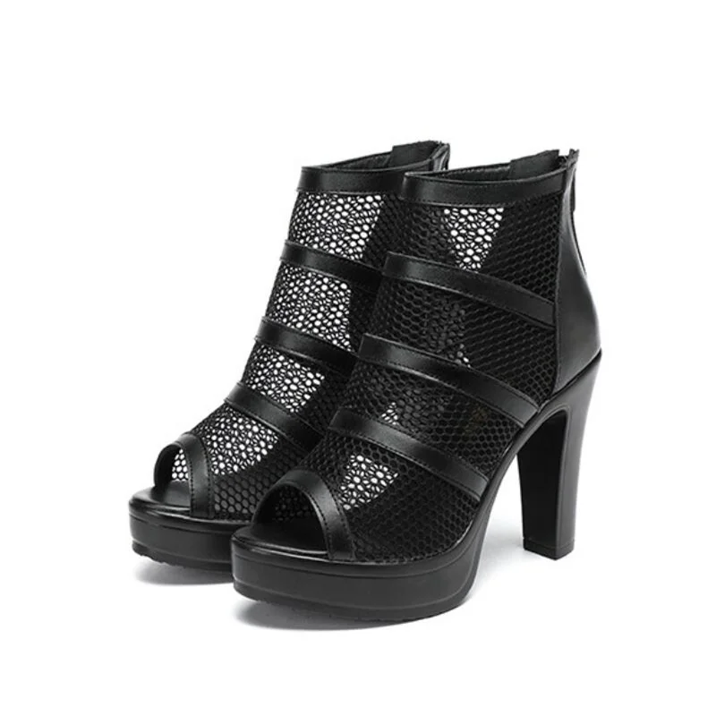 

Large Size 32-43 Women Sandals 2020 High Heels Gladiator Sandals Block Heels Platform Shoes For Ladies Peep Toe Breathable Mesh