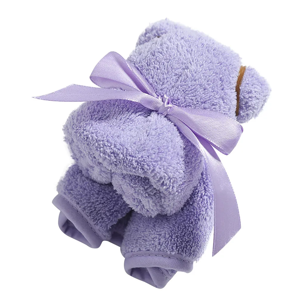 Purple 1 шт., дизайнерское полотенце из кораллового флиса с медведем, одноцветное мягкое полотенце для ванной, Свадебный декор, свадебный подарок, платок для ванной - Цвет: Purple