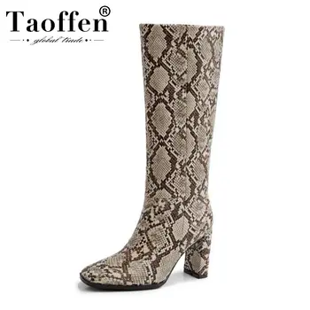 

Taoffen 2020 Fashion Snakeskin Pattern Knee High Boots High Heels Sexy Ladies Winter Shoes Women Party Long Botas Size 33-40