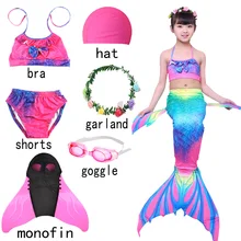 Цветной купальный костюм Русалочки с бюстгальтером для девочек, детский купальный костюм с хвостом Русалочки Ариэль, купальный костюм