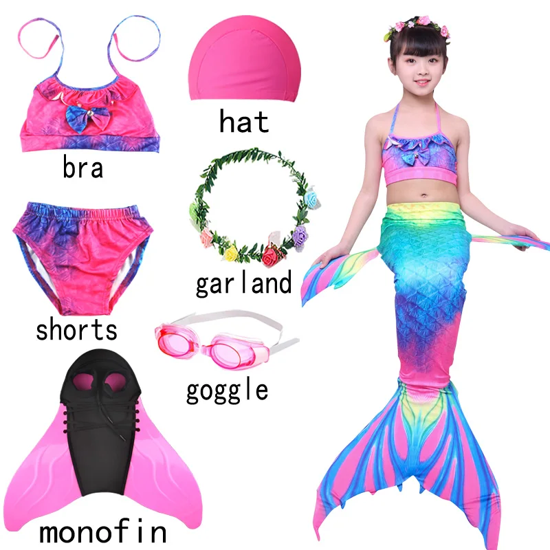 

Free shipping Colorful Girls Swimming Mermaid Tail with Bra Bathing Suit Children Ariel the Little Mermaid Tail Costume Swimsuit
