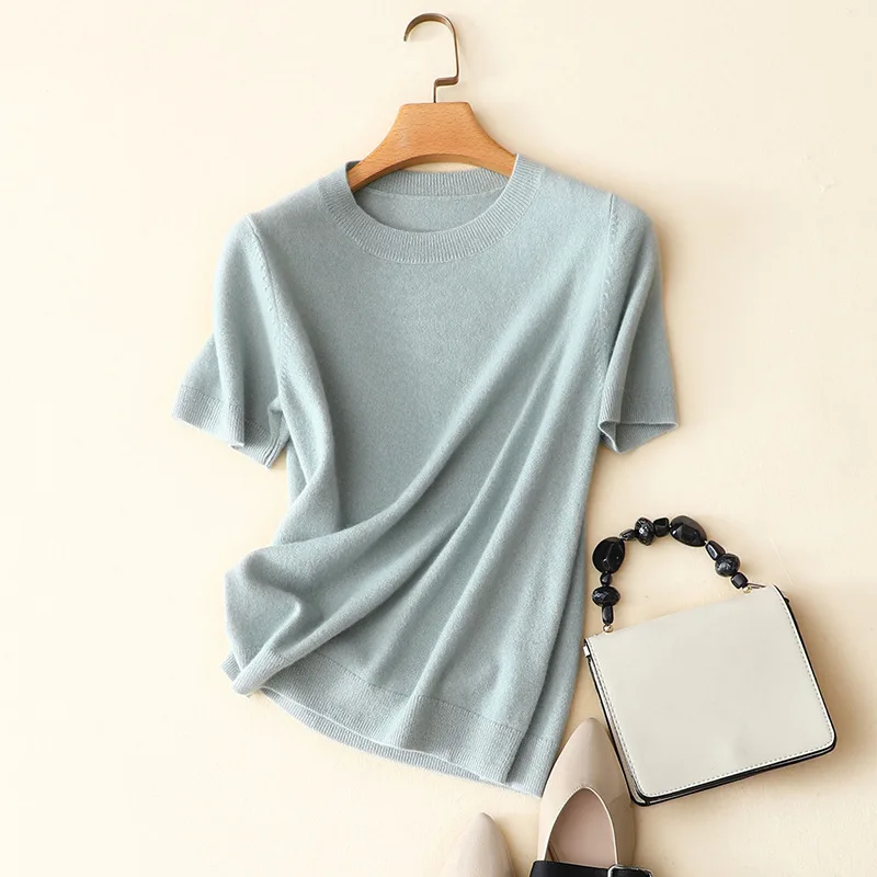 

Ka sana Will Hoard Sleeves Pure Cashmere Short Sleeve Laziness Western Style Elegant Solid Color Women's New Style Explicit Skin