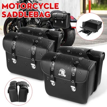 

Motorcycle Bags Side Tool Bags Waterproof Saddlebags Luggage Storage Pouch Saddle Bags Black PU Leather Universal