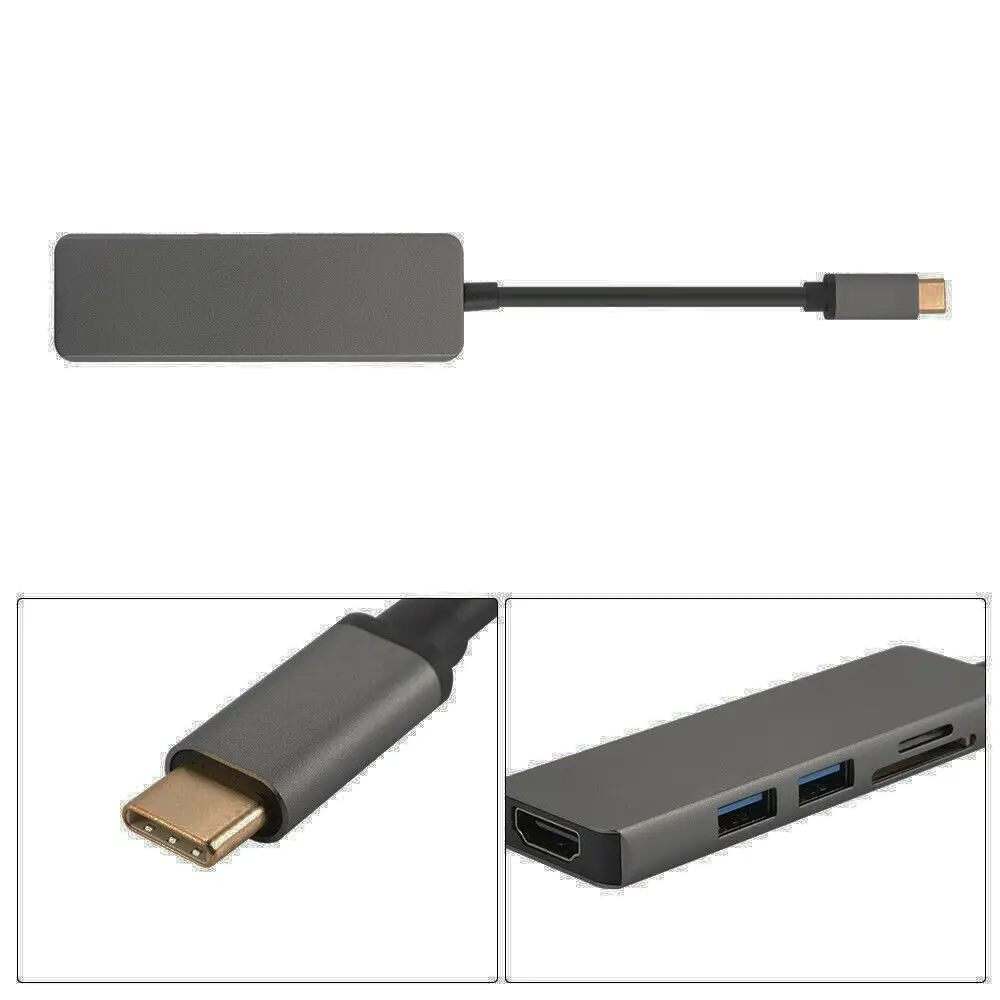 USB C концентратор, адаптер типа C к HDMI 4K с 2 портами USB 3,0 SD/TF кардридер