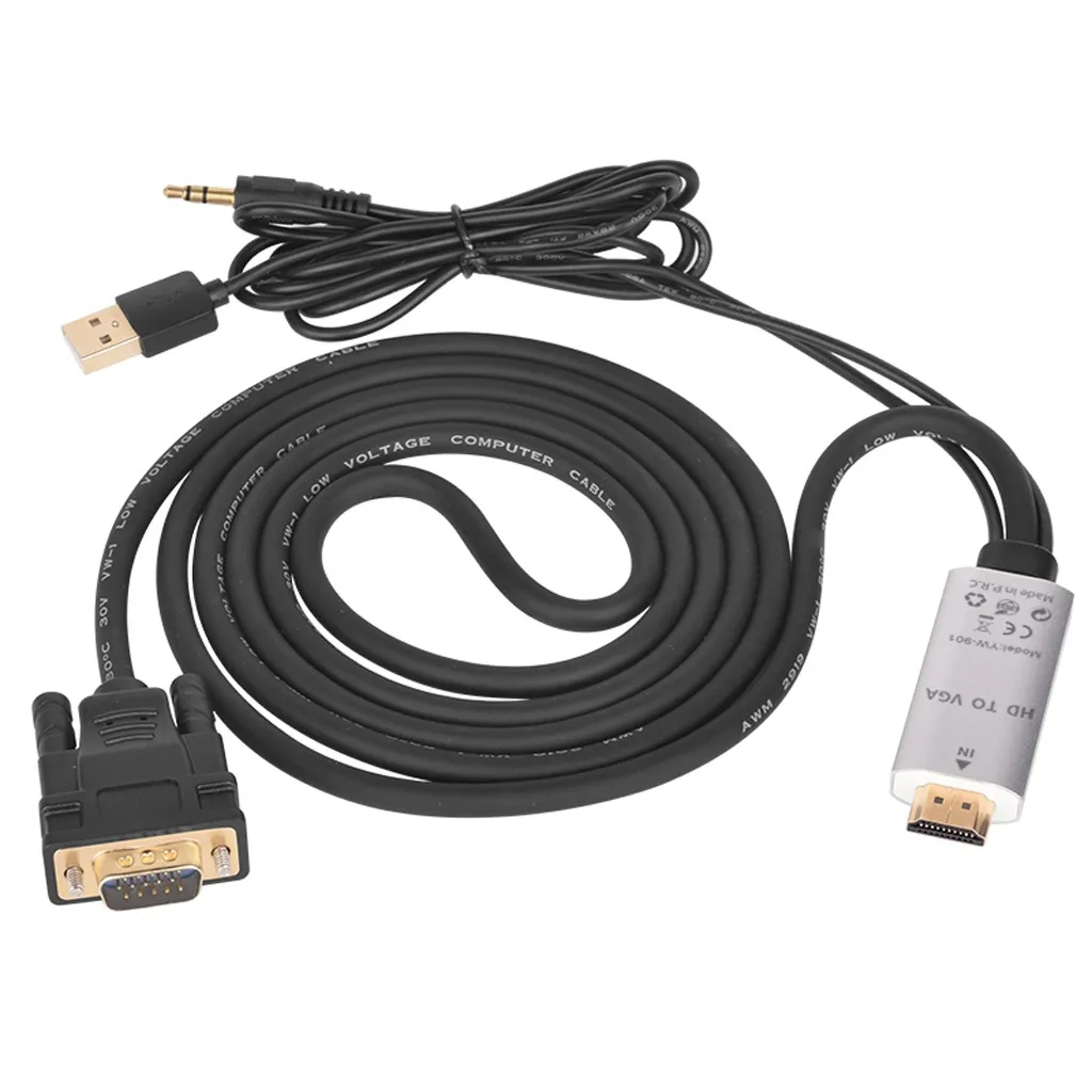 Ouhaobin HDMI to VGA Adapter 1080P HDMI Male to VGA Male Video Adapter Cable Converter With 3.5mm Audio Out
