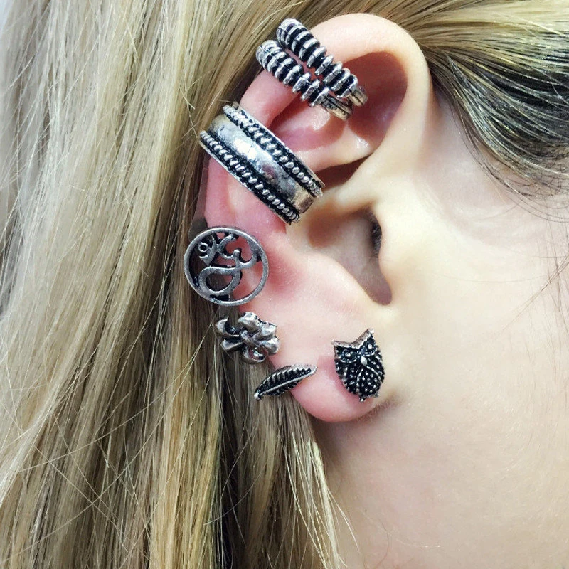 Винтажные серьги-клипсы в стиле панк, серьги Brinco для девочек, Bijoux, цепочка с кисточкой, крест, лунный лист, клипсы, серьги-манжеты для женщин, ювелирные изделия - Окраска металла: E0139