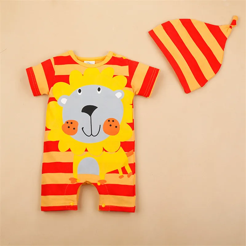 Хлопковые комбинезоны для новорожденных; милый детский костюм с кроличьими ушками для маленьких мальчиков и девочек с короткими рукавами; комбинезоны; roupas bebes; Одежда для младенцев - Цвет: lion-1