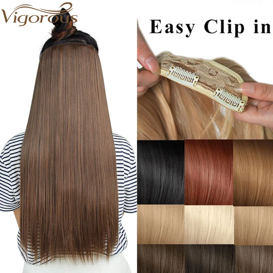 

Vigorous Long Black Straight 5 Clips in Hair Extension Brown Clip in One Piece Synthetic High Temperature Synthetic Hair Pieces