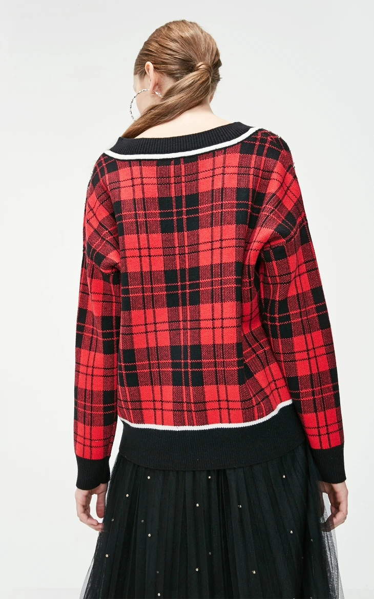 Vero Moda женский свободный крой плед декоративные стразы свитер трикотажные топы | 319113540
