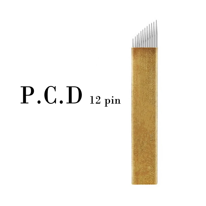 PCD-12pin 100 шт PCD 12pin 14pin микроблейдинг Перманентный макияж бровей татуировки лезвия для 3D вышивки ручная Татуировка ручка твердое лезвие - Цвет: PCD-12pin