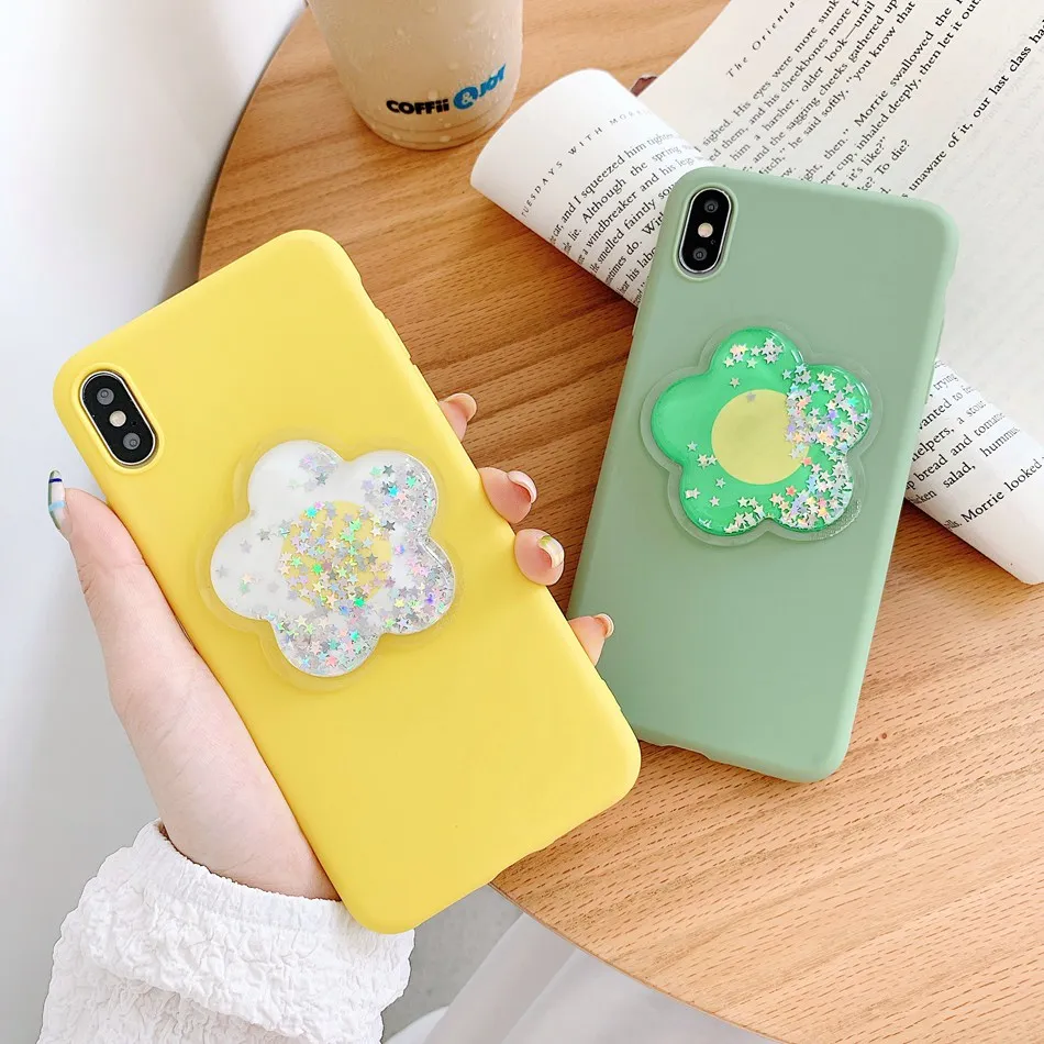 

For Oneplus 1+ 6 1+ 6T 1+ 7 1+ 7T Pro Case Cartoon 3D DIY Flower Quicksand Cover Cute Bling Bling Frosted Soft silicone Coque