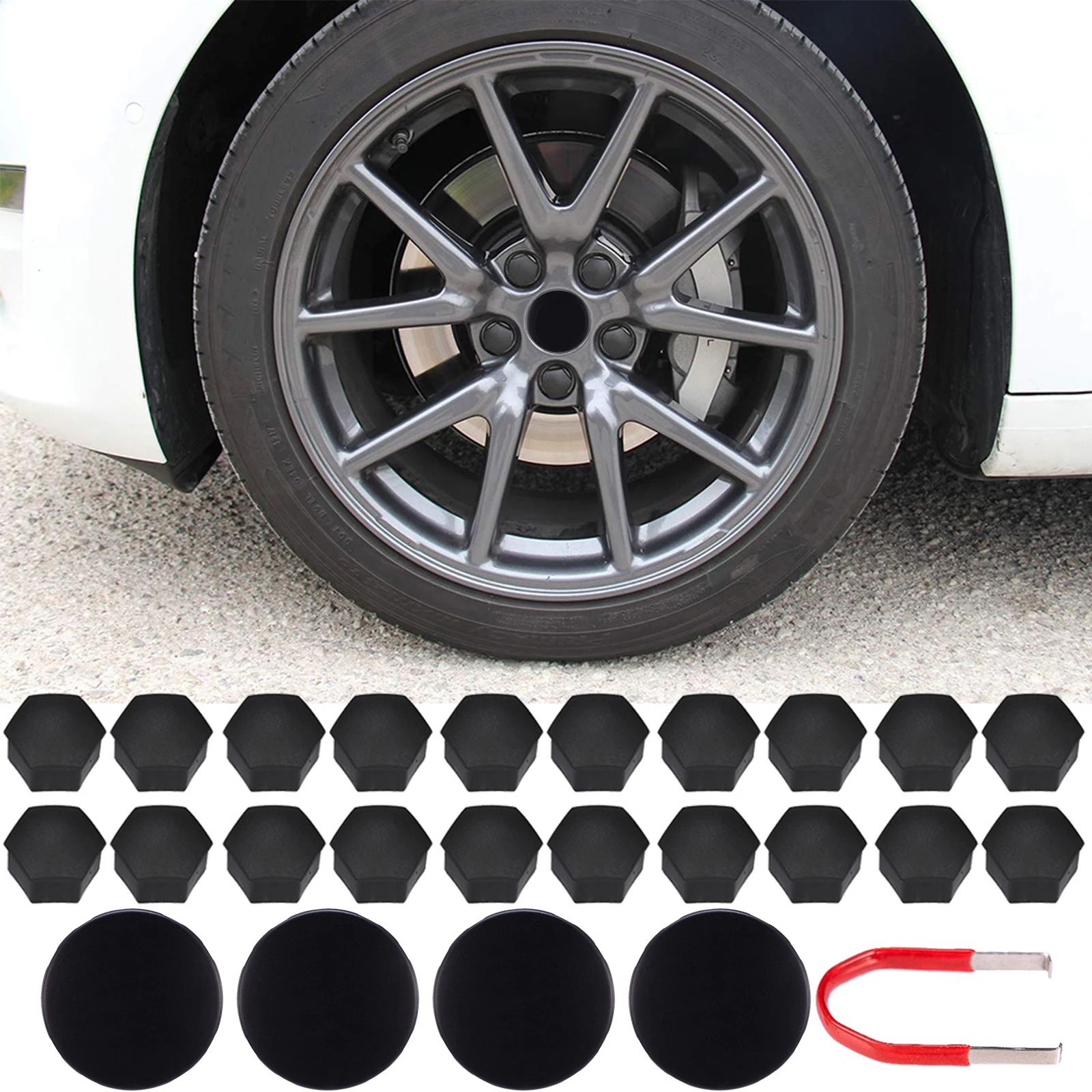 Zhongyu Black & Red Car Wheel Center Cap Kit Compatible for Tesla 3 S & X 20 Lug Nut Covers 4 Hub Center Caps 