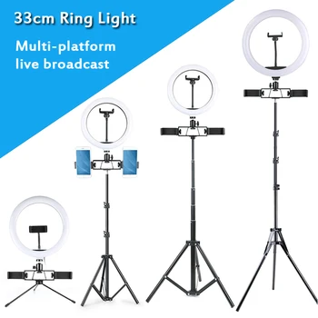 

Dimmable 33cm Selfie LED Ring Light with Tripod Stand 3 Phone Holders USB Photography Light For Youtube Tiktok VK Live Video