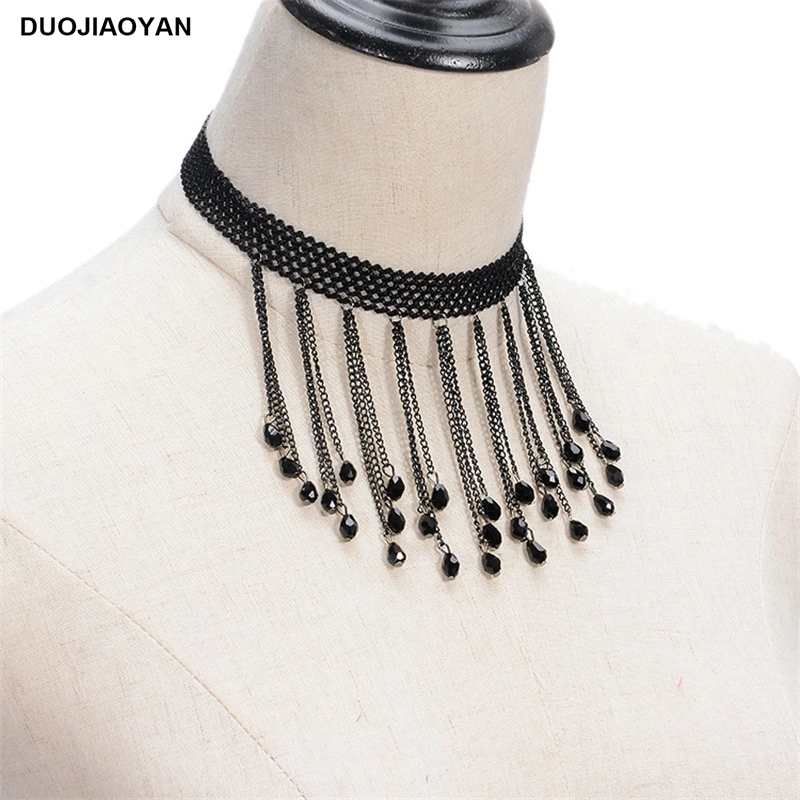 DUOJIAOYAN ручной работы черное кружевное женское ожерелье аксессуары Модные кисточки чокер в готическом стиле ожерелье с шариком аксессуары