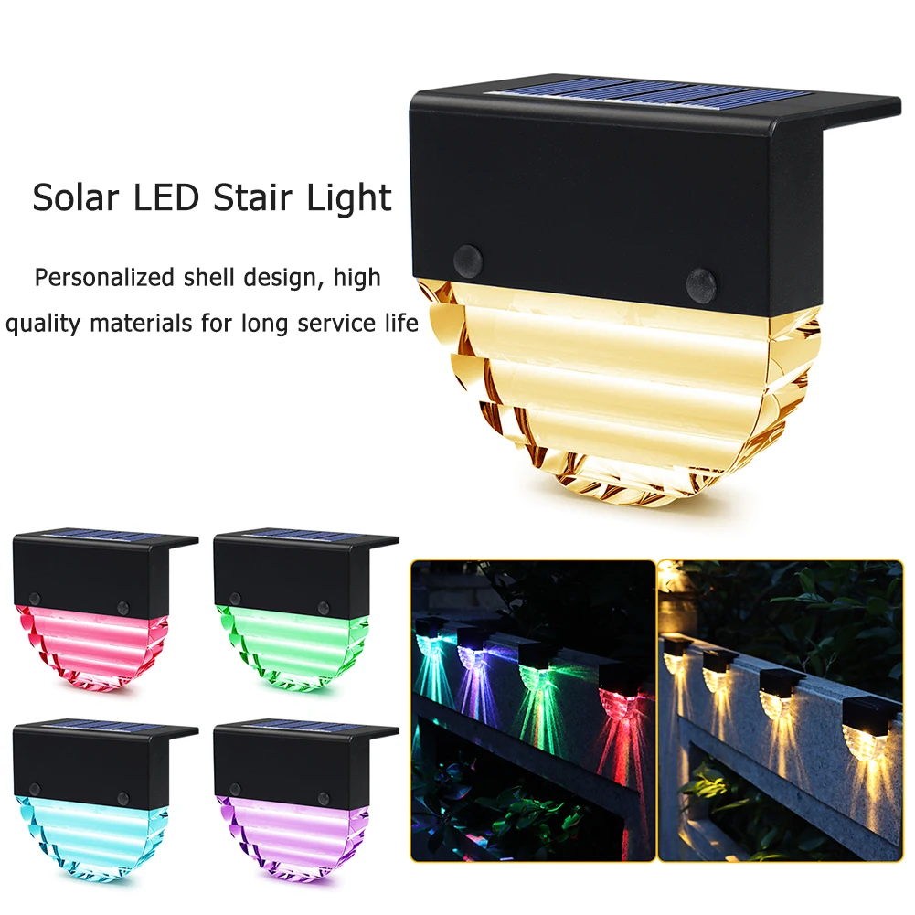 

4pcs Double Lighting Mode Solar LED Staircase Light Waterproof Fence Yard Landscape Night Light Sunlight Decorative Lamp