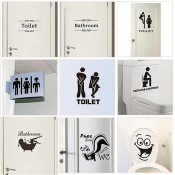 

WC Toilet Entrance Sign Door Stickers For Public Place Home Decoration Creative Pattern Wall Decals Diy Funny Vinyl Mural Art