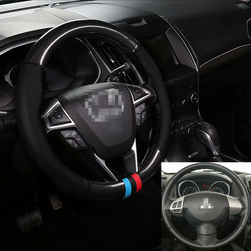 

Чехол на руль автомобиля Mitsubishi, универсальный размер M 38 см, углеродное волокно, кожа