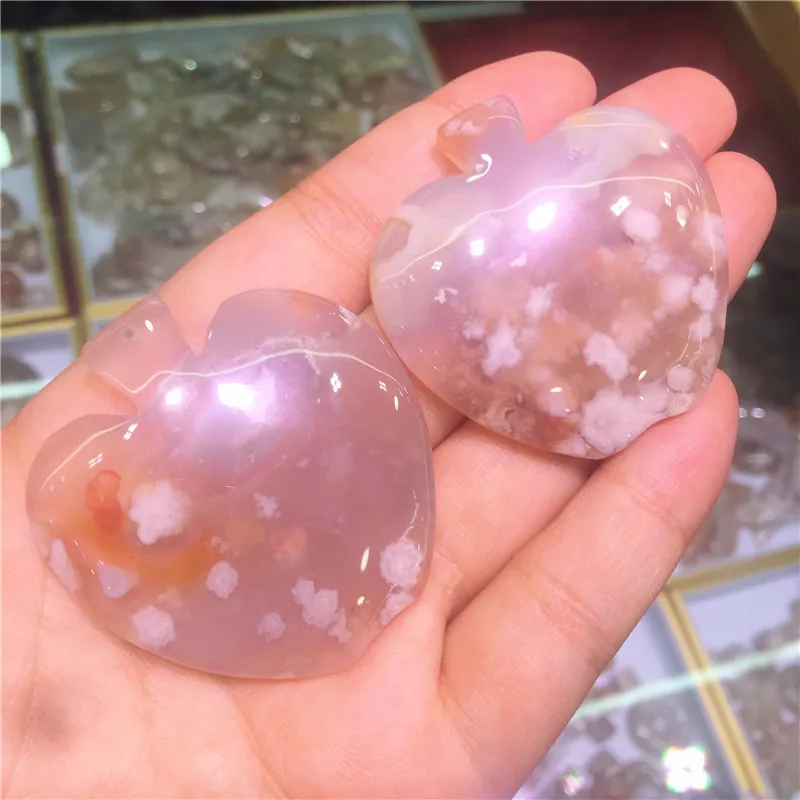 Beautiful Natural cherry blossom agate apple pendant healing chakra polished quartz crystal Necklace as gift 1pcs