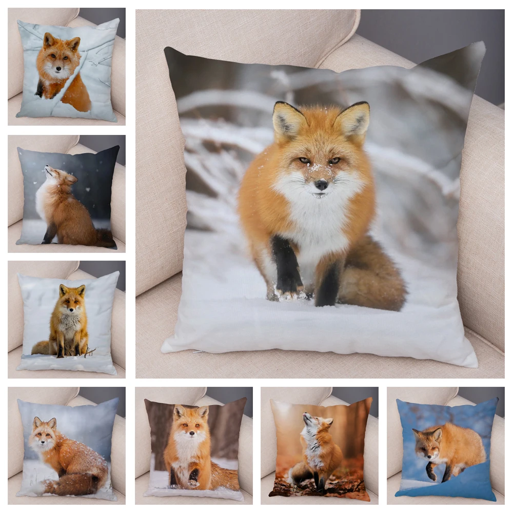 

Cute Wild Fox Printed Pillowcase Decor Lovely Animal Pillow Case Soft Short Plush Cushion Covers for Car Sofa Home 45*45cm
