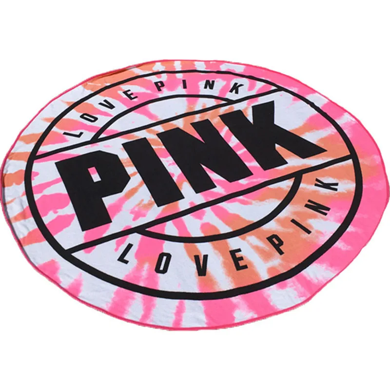 Microfiber Round Beach Towel Beach Mat European and American Style Print Beach Towel Portable Swimming Towel Bath Travel Towels - Цвет: Розовый