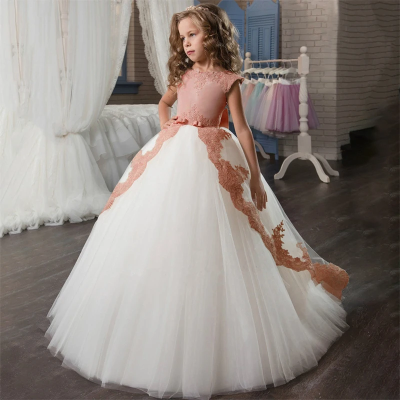 Длинное кружевное платье принцессы для подружки невесты элегантные Детские платья для девочек, детская одежда Вечерние платья для свадьбы для детей 10-12 лет