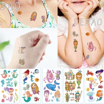 

10pcs Temporary Tatoo Kids Fake Tattoo Sticker Mermaid Seabed Fish Hand Foot Arm Waterproof Tattoos Tatouage For Children Girl