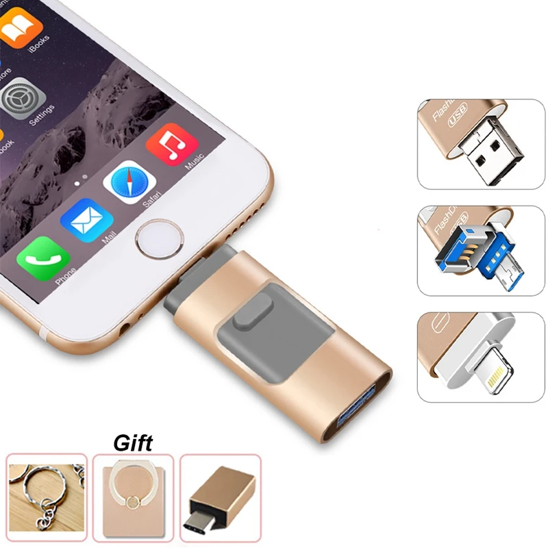 USB флеш накопитель 3 в 1 для iPhone/Android Type C ключ OTG 128 ГБ 64 32 карта памяти переносной U