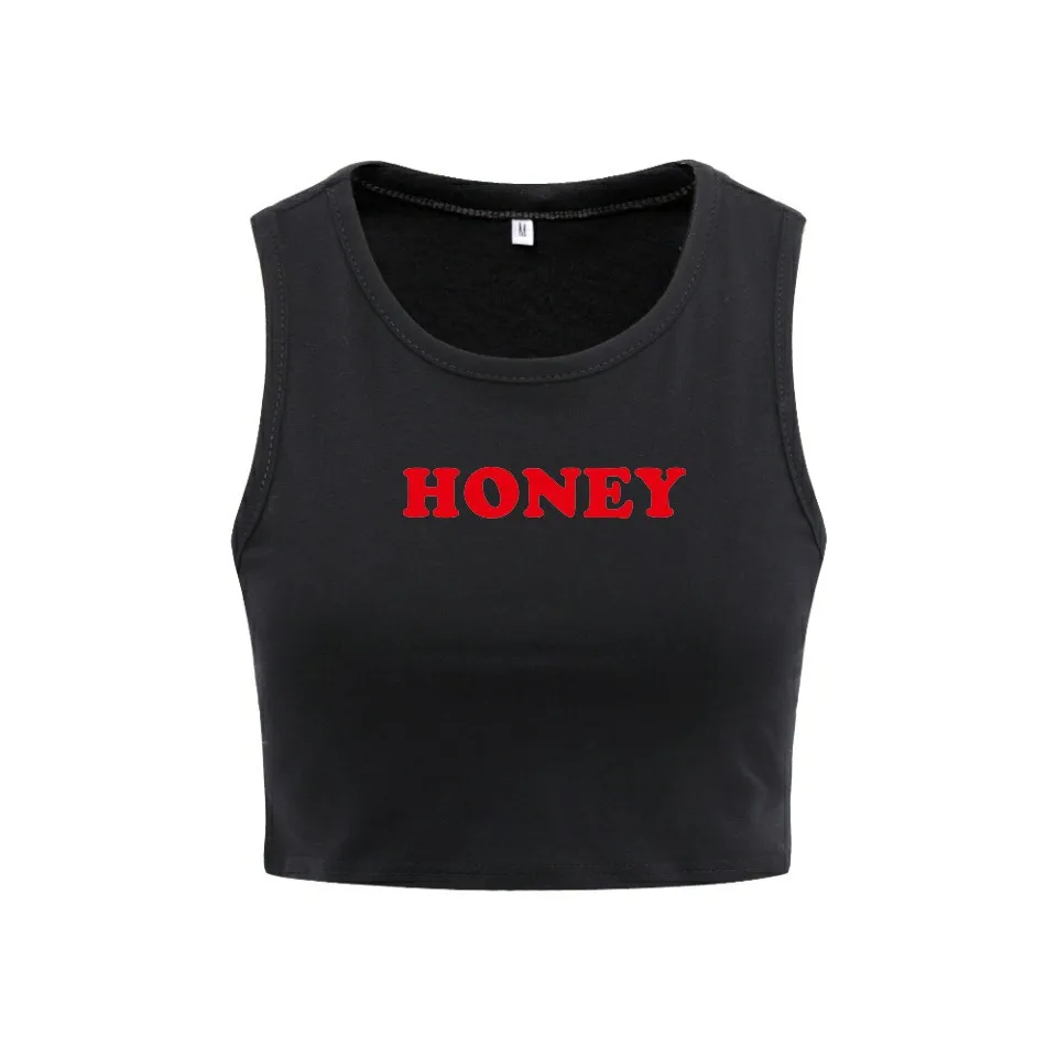 Honey Red топ с принтом букв, Женская майка без рукавов, топы в европейском стиле