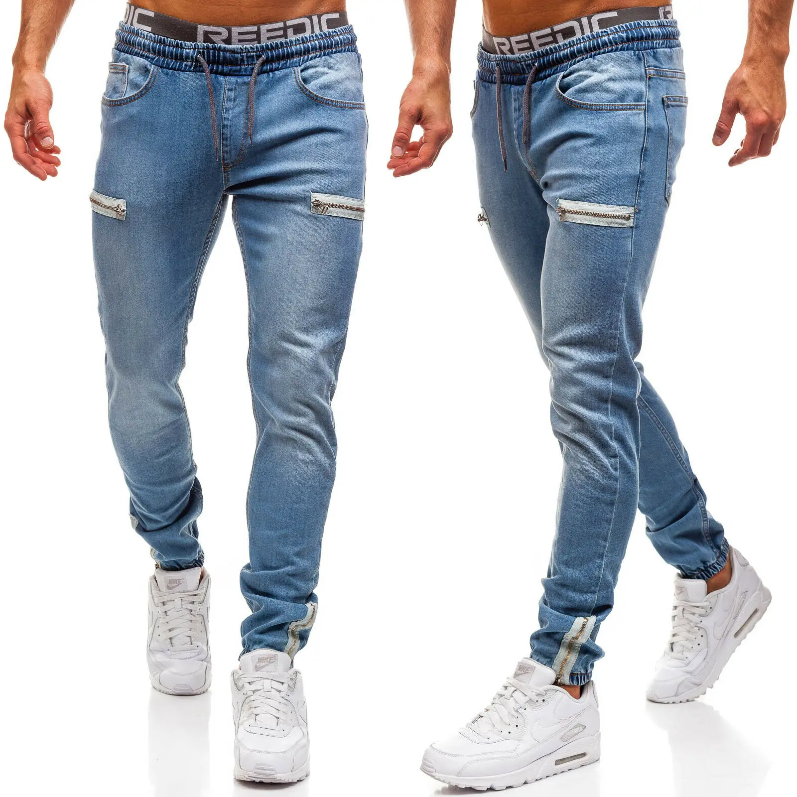 Мужские джинсовые брюки для бега, повседневные матовые спортивные джинсы на молнии, мужские узкие брюки