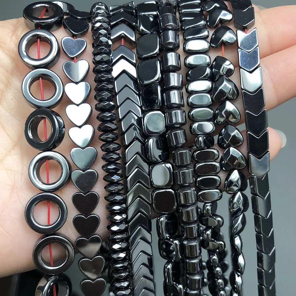 Natürliche Schwarz Hämatit Stein Perlen Runde Herz Faceted Platz Spalte Form Lose Perlen Für Schmuck Machen DIY Armband 15'' – Detail 3