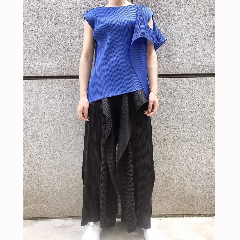Changpleat Ранняя осень женский широкий, брючный брюки Miyak плиссированные модные дизайнерские свободные женские брюки с эластичной талией большого размера