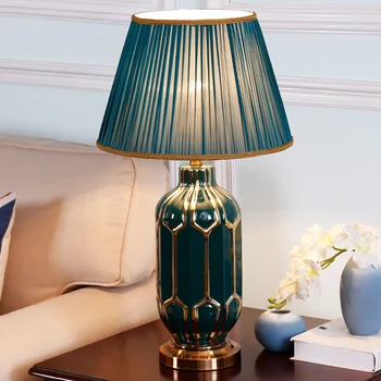 

LED Table Lamps Idyllic Blue Hand-painted Ceramic Desk Lamp Home Living Room Bedroom Hotel Table Lamp WF1019