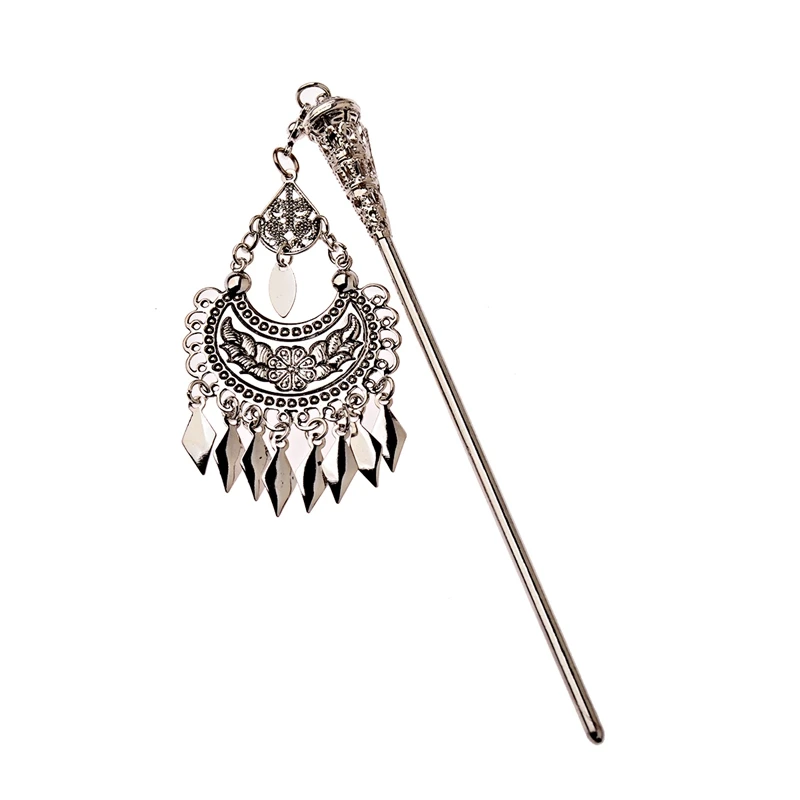 Классический женский винтажный, из серебряного сплава, палочка для волос в богемном этническом стиле, длинные кисточки, палочки для волос, элегантная шпилька для волос, аксессуары - Окраска металла: 004-24