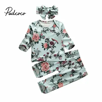 

2020 Brand Infant Toddler Newborn Baby Girls Floral Outfit Clothes Tracksuit O-Neck Tops+Leggings Pants Headband 3Pcs Spring Set