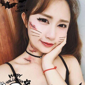 

Halloween Party Zombie Scars Tattoos with Fake Scab Bloody Makeup Halloween Props Wound Scary Blood Injury Sticker Decoration